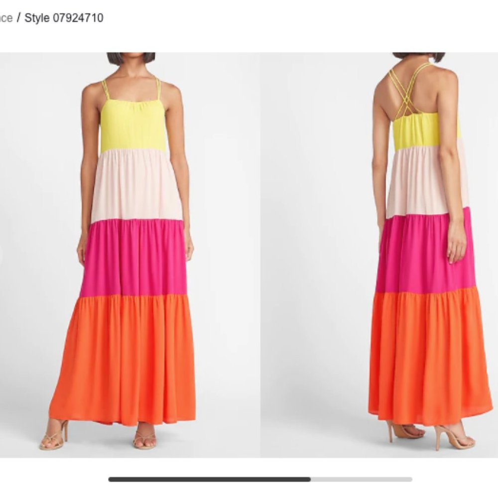 EXPRESS RED TIERED MAXI DRESS SIZE XS